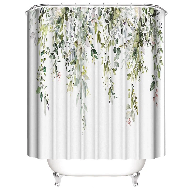 Spring Green Leaf Shower Curtain Set Printed Shower Curtain Manufacturers Wholesale Bathroom Curtain Partition Bath Cover
